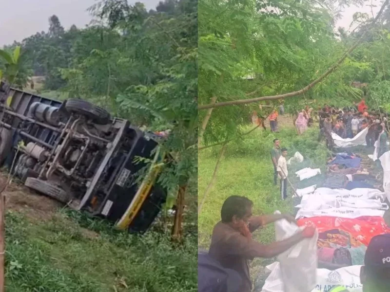 ঈদে কম খরচে বাড়ি ফেরার আশায় ট্রাকে উঠেছিলেন; যমুনা সেতুর পূর্ব প্রান্তে ট্রাক উল্টে ১৫ জনের মৃত্যু